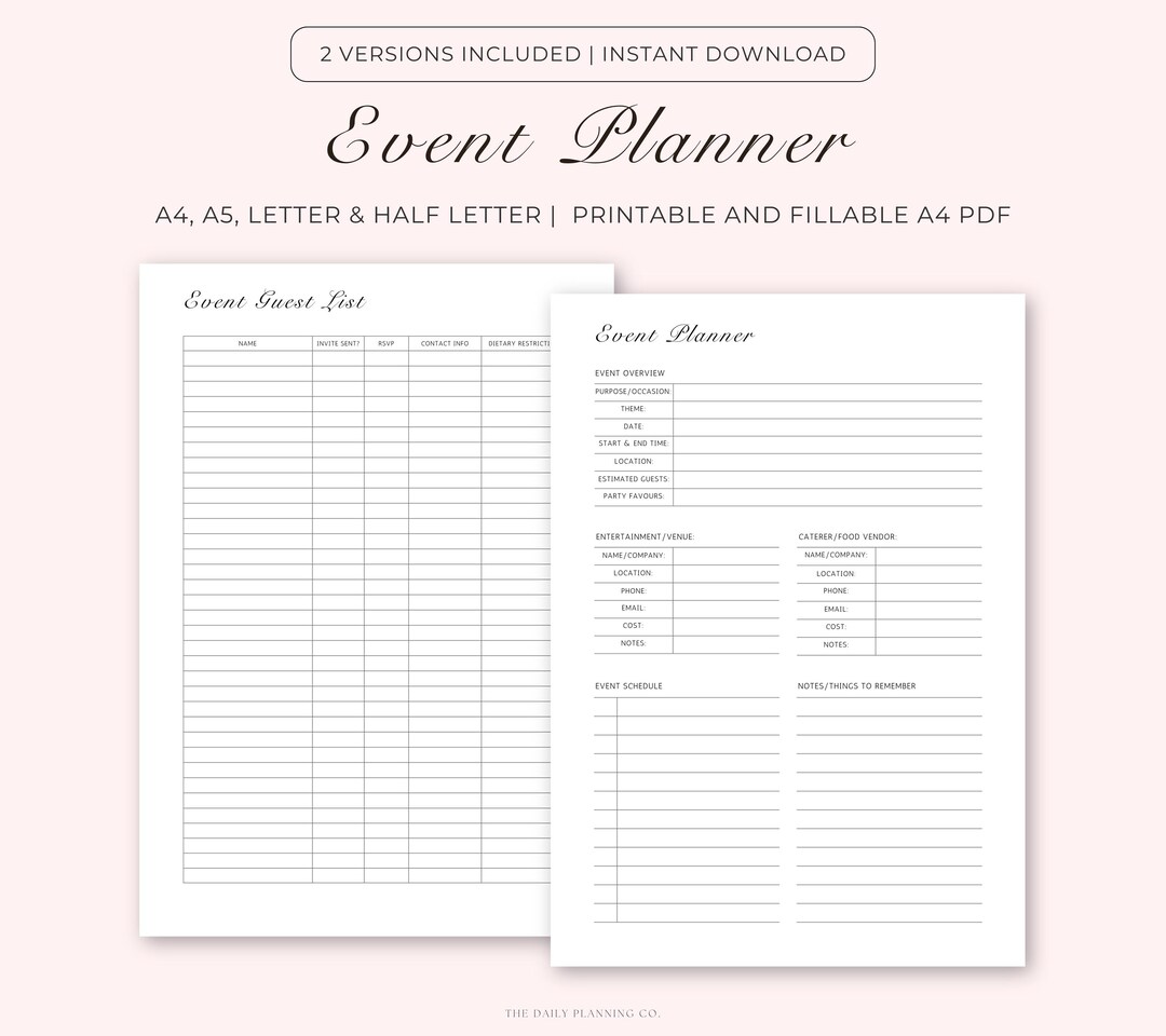 Printable Event Planner Bundle, Party Organizer (a4/a5/letter/half ...