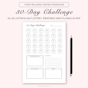30 Day Challenge, Goal Setting, Habit Tracker, Progress Tracker, Minimalist Printable and Fillable PDF, A4/A5/Letter/Half, Instant Download