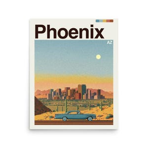 Phoenix Travel Poster, Arizona Wall Art, Desert City Decor, Urban Landscape Print, Modern City Poster for Home or Office