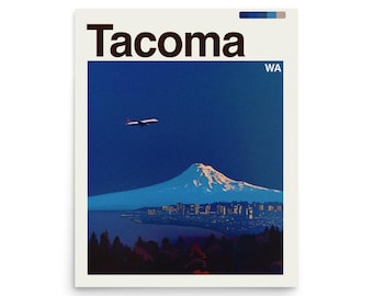 Tacoma Washington Poster: Puget Sound Urban Skyline Art