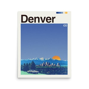Póster de viaje de Denver, arte mural de Colorado, decoración de las Montañas Rocosas, regalo de viaje a EE. UU., regalo de inauguración de la casa, sorpresa de cumpleaños