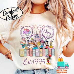 Personalized Disneyland 30Th Birthday Shirt, Mickey And Friends Shirt, Hello Thirty Est 1995 Birthday Shirt, Disneyland Castle Birthday Tees