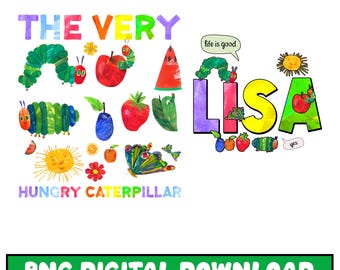 Benutzerdefinierter Name Die hungrige Raupe Png, Raupe Lehrer Png, Kinderbuch inspiriert Png, Back to School Png, Lehrer Geschenke