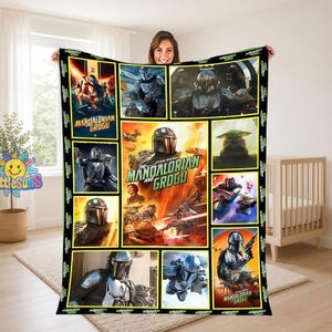 The Mandalorian & Grogu Movie Fleece Blanket Blanket, Starwars Fleece Blanket, Starwars Movie Decor Gift, Disneyland Cozy Gift Decor image 1