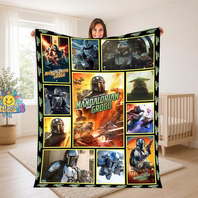 The Mandalorian & Grogu Movie Fleece Blanket Blanket, Starwars Fleece Blanket, Starwars Movie Decor Gift, Disneyland Cozy Gift Decor image 1