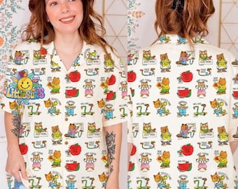 Richard Scarry Hawaiian Shirt, Busytown Cars Aloha Shirt, Vintage Children's Book Tropical Button Up, Busytown Summer Shirt, Librarian Gift