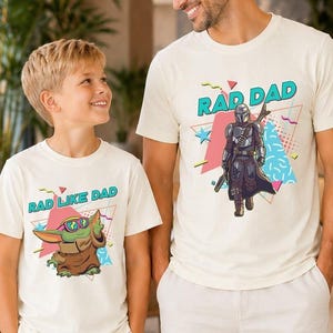 Rad Dad Mandalorian and Baby Yoda Matching Shirt, Retro 90s StarWars Father Day Matching Shirts, Dad and Son Baby Yoda Tees image 5
