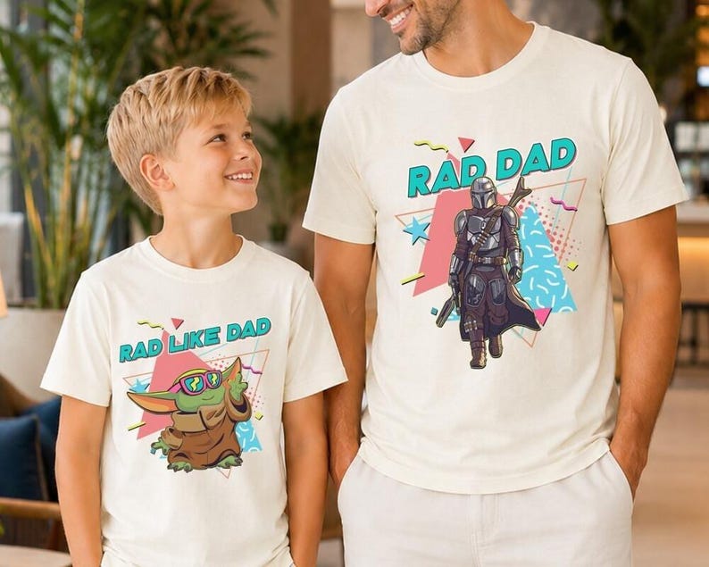 Rad Dad Mandalorian and Baby Yoda Matching Shirt, Retro 90s StarWars Father Day Matching Shirts, Dad and Son Baby Yoda Tees image 5