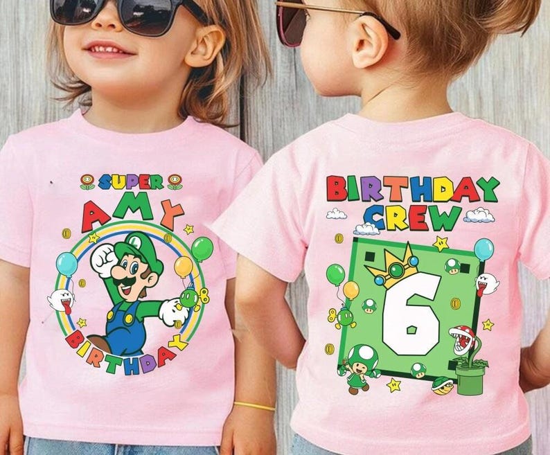 Camiseta de cumpleaños personalizada de Mario Luigi, camiseta de la película Mario Galaxy, camiseta familiar de Mario del universo épico, camiseta grupal de fiesta de cumpleaños de Mario -3 imagen 4