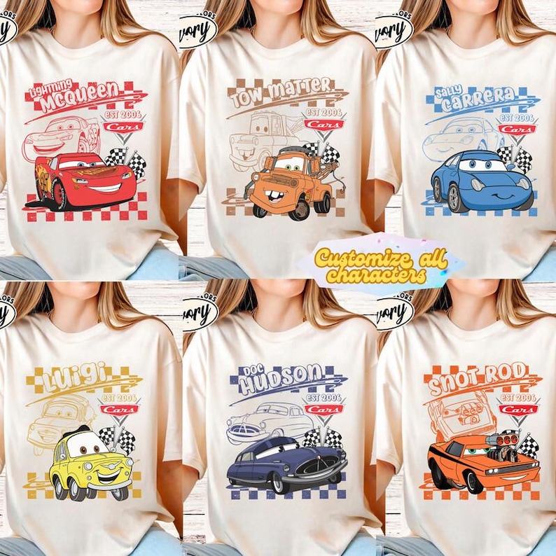 Retro Disneyland Cars Shirt, Checkered Lightning McQueen Shirt, Cars Sally Shirt, Disneyland Family Trip Shirts, Disneyland Vacation Tee image 1
