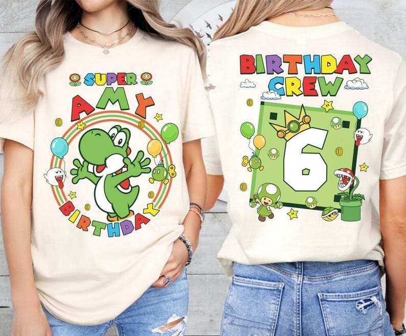 Custom Mario Yoshi Birthday Shirt, Super Mario Galaxy Movie Shirt, Epic Universe Mario Family Shirt, Mario Group Birthday Party Shirt -5 image 1