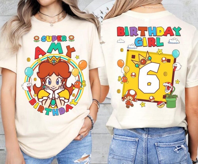 Custom Mario Princess Daisy Birthday Shirt, Mario Galaxy Movie Shirt, Epic Universe Mario Family Shirt, Mario Party Birthday Girl Gift -6 image 1