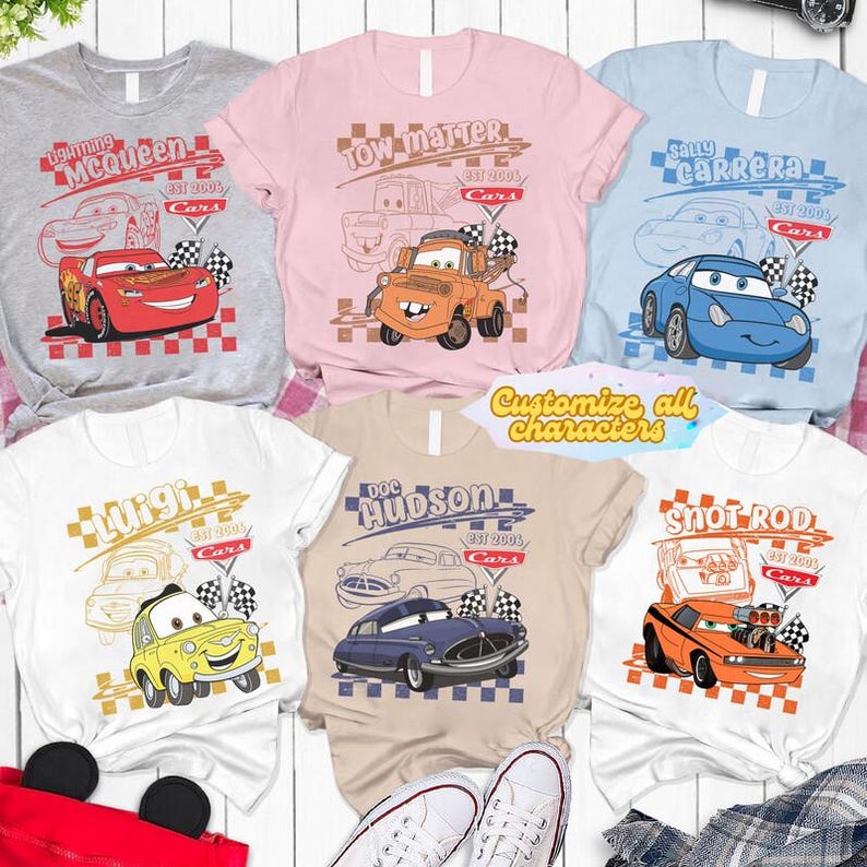 Retro Disneyland Cars Shirt, Checkered Lightning McQueen Shirt, Cars Sally Shirt, Disneyland Family Trip Shirts, Disneyland Vacation Tee image 3