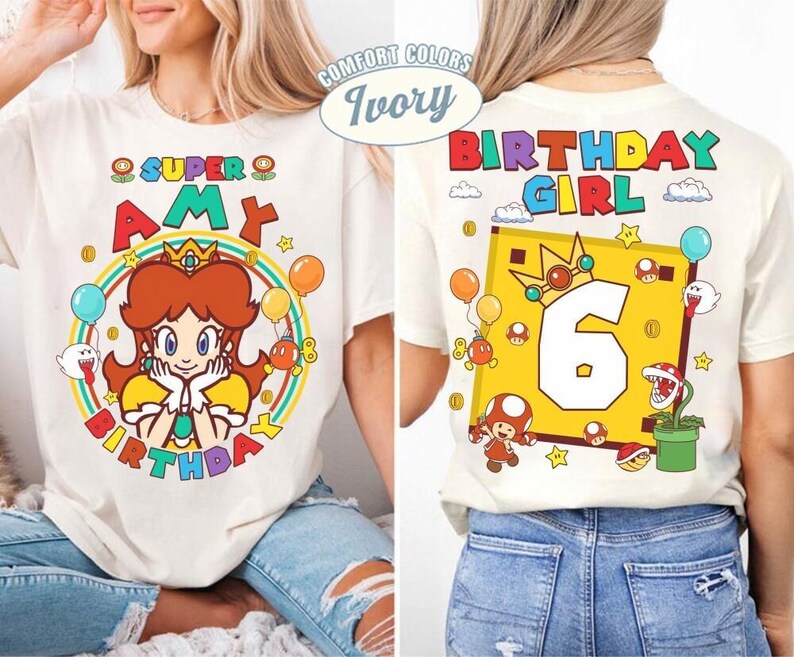 Custom Mario Princess Daisy Birthday Shirt, Mario Galaxy Movie Shirt, Epic Universe Mario Family Shirt, Mario Party Birthday Girl Gift -6 image 2