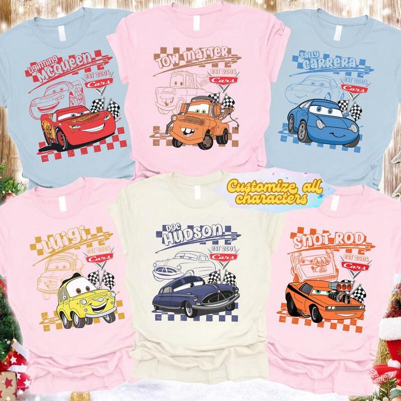 Retro Disneyland Cars Shirt, Checkered Lightning McQueen Shirt, Cars Sally Shirt, Disneyland Family Trip Shirts, Disneyland Vacation Tee image 2