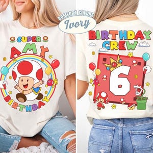 Custom Mario Toad Birthday Shirt, Super Mario Galaxy Movie Shirt, Epic Universe Mario Family Shirt, Mario Group Birthday Party Shirt -4 画像 2