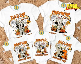 Personalized Disneyland Halloween Family Birthday Shirt, Mickey And Friends Halloween Birthday Tee, Halloween Party T-Shirt, Birthday Gift