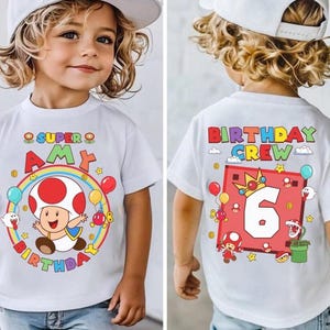 Custom Mario Toad Birthday Shirt, Super Mario Galaxy Movie Shirt, Epic Universe Mario Family Shirt, Mario Group Birthday Party Shirt -4 画像 3