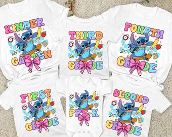 Comfort Colors® Preppy Back To School Stitch Shirt, Stitch Kindergarten Shirt, First Day Of School, PreK To Fourth Grade Shirt, Teacher Gift