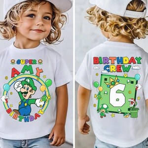 Camiseta de cumpleaños personalizada de Mario Luigi, camiseta de la película Mario Galaxy, camiseta familiar de Mario del universo épico, camiseta grupal de fiesta de cumpleaños de Mario -3 imagen 3