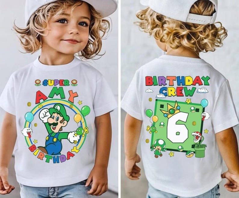Camiseta de cumpleaños personalizada de Mario Luigi, camiseta de la película Mario Galaxy, camiseta familiar de Mario del universo épico, camiseta grupal de fiesta de cumpleaños de Mario -3 imagen 3