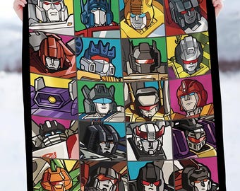 Custom Transformer Squares Blanket, Robot Blankets, Boy Bed Room Blanket, Transformers Blanket, Auto Bots Birthday Blanket 13