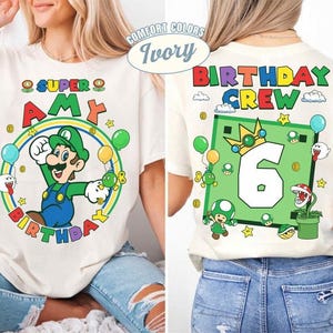 Camiseta de cumpleaños personalizada de Mario Luigi, camiseta de la película Mario Galaxy, camiseta familiar de Mario del universo épico, camiseta grupal de fiesta de cumpleaños de Mario -3 imagen 2