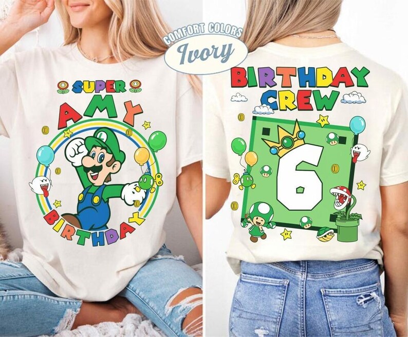 Camiseta de cumpleaños personalizada de Mario Luigi, camiseta de la película Mario Galaxy, camiseta familiar de Mario del universo épico, camiseta grupal de fiesta de cumpleaños de Mario -3 imagen 2