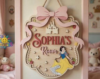 Personalized Snow White Door Sign, Custom Son Daughter Bedroom Name Sign, Wooden Name Plate For Girls Room Decor, Snow White Wall Art