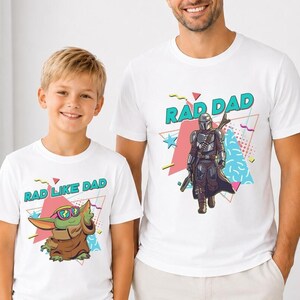 Rad Dad Mandalorian and Baby Yoda Matching Shirt, Retro 90s StarWars Father Day Matching Shirts, Dad and Son Baby Yoda Tees image 4
