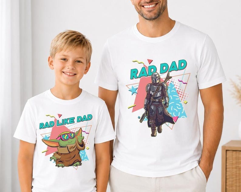 Rad Dad Mandalorian and Baby Yoda Matching Shirt, Retro 90s StarWars Father Day Matching Shirts, Dad and Son Baby Yoda Tees image 4
