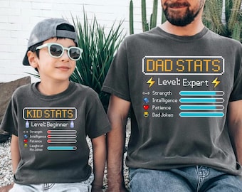 Dad and Son Gamer Matching Shirts, Gamer Father's Day Matching Shirts, Expert Dad and Beginner Son Tee, Funny Dad Jokes Gift