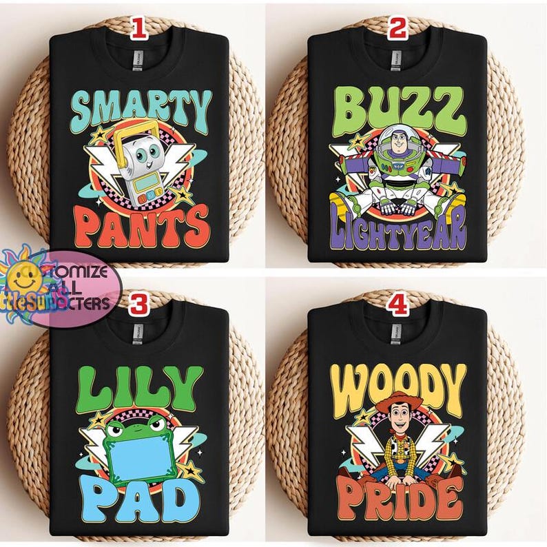 Camiseta de personajes de Toy Story de Pixar en Disneyland, camiseta de Woody, Buzz, Jessie y Bo Peep, camiseta personalizada para grupos, camiseta familiar para viajes a Disney. imagen 1