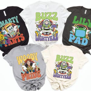 Camiseta de personajes de Toy Story de Pixar en Disneyland, camiseta de Woody, Buzz, Jessie y Bo Peep, camiseta personalizada para grupos, camiseta familiar para viajes a Disney. imagen 4