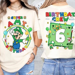 Camiseta de cumpleaños personalizada de Mario Luigi, camiseta de la película Mario Galaxy, camiseta familiar de Mario del universo épico, camiseta grupal de fiesta de cumpleaños de Mario -3 imagen 1