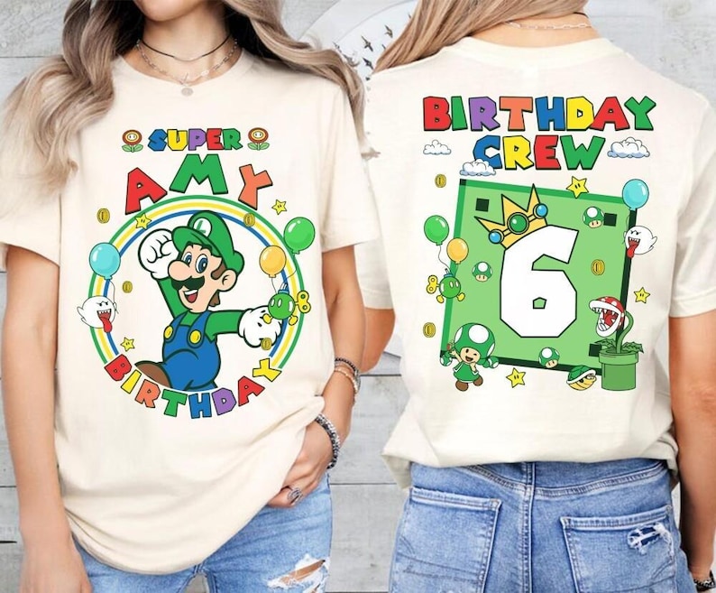 Camiseta de cumpleaños personalizada de Mario Luigi, camiseta de la película Mario Galaxy, camiseta familiar de Mario del universo épico, camiseta grupal de fiesta de cumpleaños de Mario -3 imagen 1