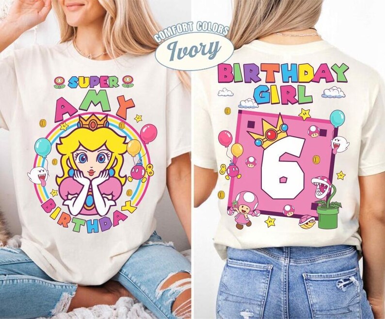 Custom Mario Princess Peach Birthday Shirt, Mario Galaxy Movie Shirt, Epic Universe Mario Family Shirt, Mario Luigi Birthday Theme Party -1 Bild 2