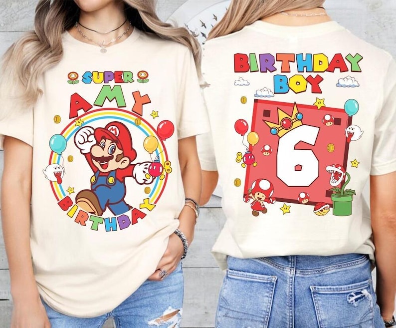Custom Mario Birthday Boy Shirt, Super Mario Galaxy Movie Shirt, Epic Universe Mario Family Shirt, Mario Family Birthday Party Shirt -2 image 1