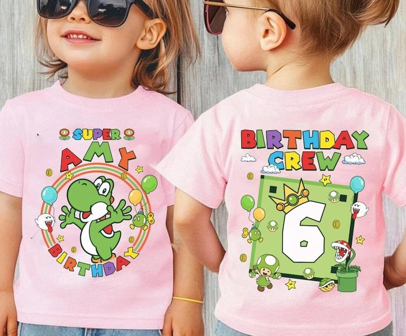 Custom Mario Yoshi Birthday Shirt, Super Mario Galaxy Movie Shirt, Epic Universe Mario Family Shirt, Mario Group Birthday Party Shirt -5 image 4
