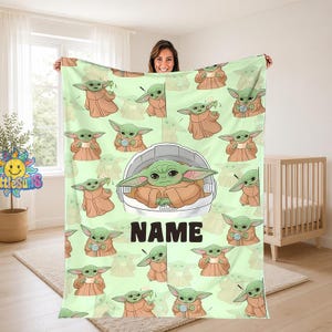 Personalized Grogu Baby Yoda Fleece Blanket, Starwars Plush Fleece Throw, Cozy Custom Gift Decor, Starwars Movie Blanket, Gift For Son image 1