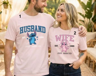 Disneyland Stitch Angel Just Married Shirt Stitch And Angel Love Shirt Disneyland Husband And Wife Shirt Valentines Day Couple Matching Tee