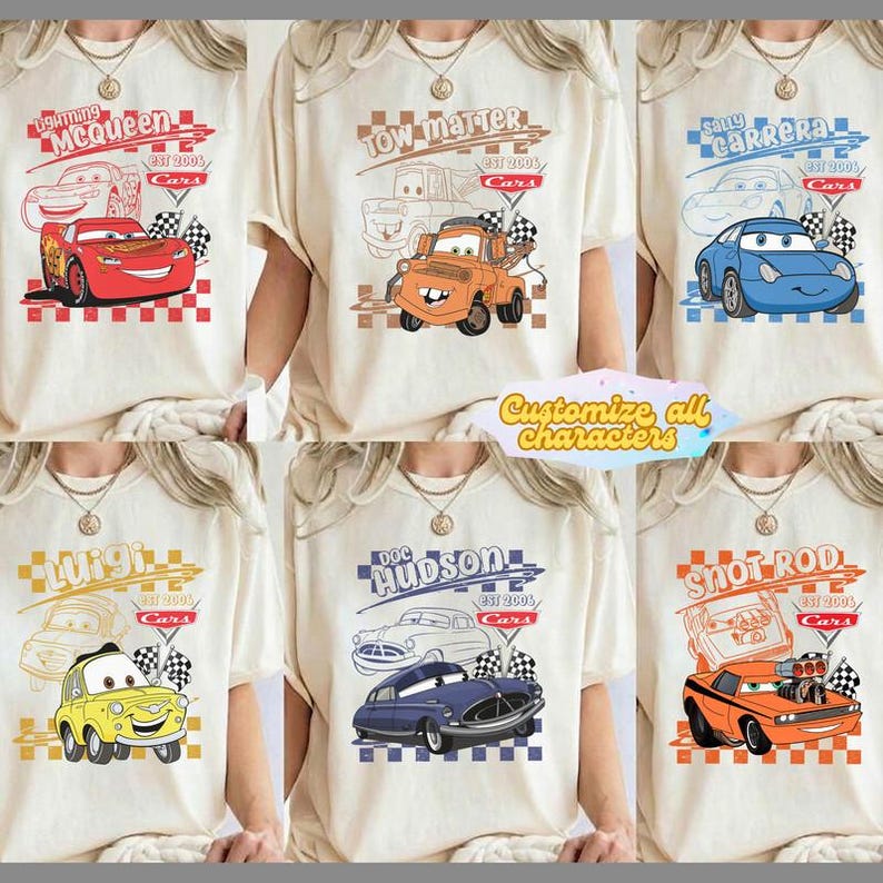 Retro Disneyland Cars Shirt, Checkered Lightning McQueen Shirt, Cars Sally Shirt, Disneyland Family Trip Shirts, Disneyland Vacation Tee image 4
