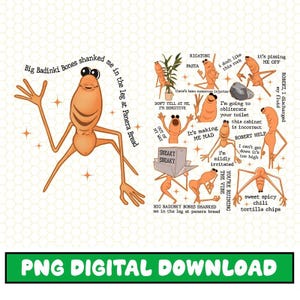Puede incluir: Gráfico de descarga digital con un personaje de dibujos animados naranja con varias expresiones y frases. Las frases incluyen "Big Badinki Bones shanked me in the leg at Panera Bread" y "It's making ME MAD".