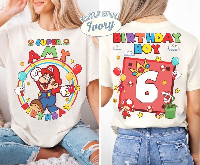 Custom Mario Birthday Boy Shirt, Super Mario Galaxy Movie Shirt, Epic Universe Mario Family Shirt, Mario Family Birthday Party Shirt -2 image 2