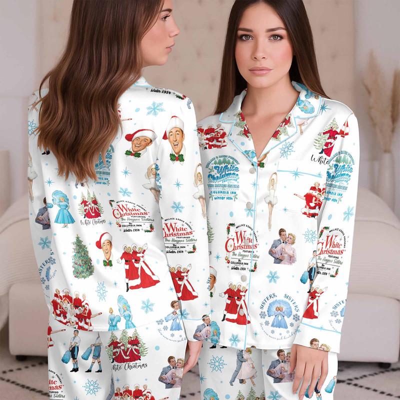 Discover White Christmas Satin Pajama Set For Women, Vintage Christmas Movie Sleepwear Set, Haynes Sisters White Christmas PJs, Matching Family Pjs