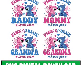 Disneyland Stitch Angel Gender Reveal PNG, Custode del sesso PNG, Invito alla rivelazione del sesso di Stitch PNG, Stitch rosa o blu personalizzato PNG