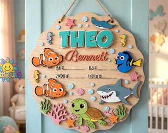 Personalized Finding Nemo Door Sign, Custom Son Daughter Bedroom Name Sign, Wooden Name Plate For Son Daughter Room Decor,Nemo Dory Wall Art