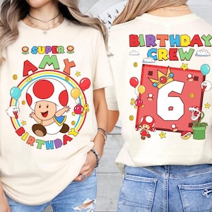Custom Mario Toad Birthday Shirt, Super Mario Galaxy Movie Shirt, Epic Universe Mario Family Shirt, Mario Group Birthday Party Shirt -4 画像 1