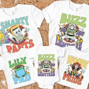 Camiseta de personajes de Toy Story de Pixar en Disneyland, camiseta de Woody, Buzz, Jessie y Bo Peep, camiseta personalizada para grupos, camiseta familiar para viajes a Disney. imagen 5