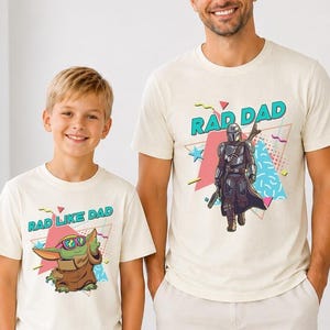 Rad Dad Mandalorian and Baby Yoda Matching Shirt, Retro 90s StarWars Father Day Matching Shirts, Dad and Son Baby Yoda Tees image 3